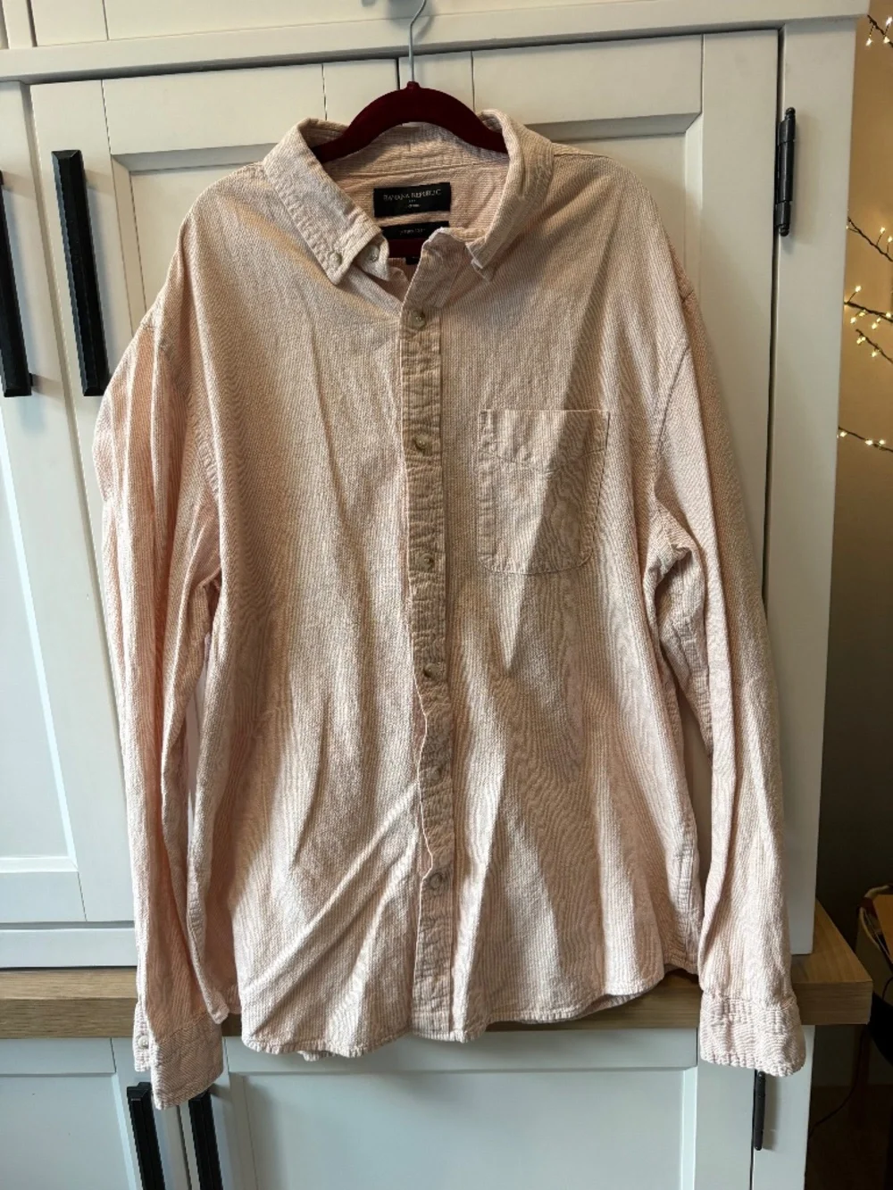 Banana Republic Untucked Fit Oxford Stripe Button Down Shirt Pink White Men's L